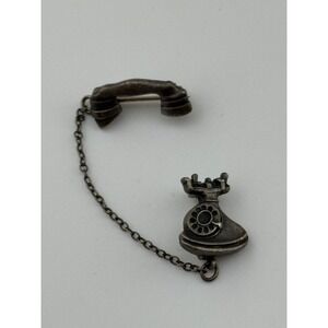 Vintage Terryberry Sterling Silver Rotary Dial Telephone Lapel Pin Brooch